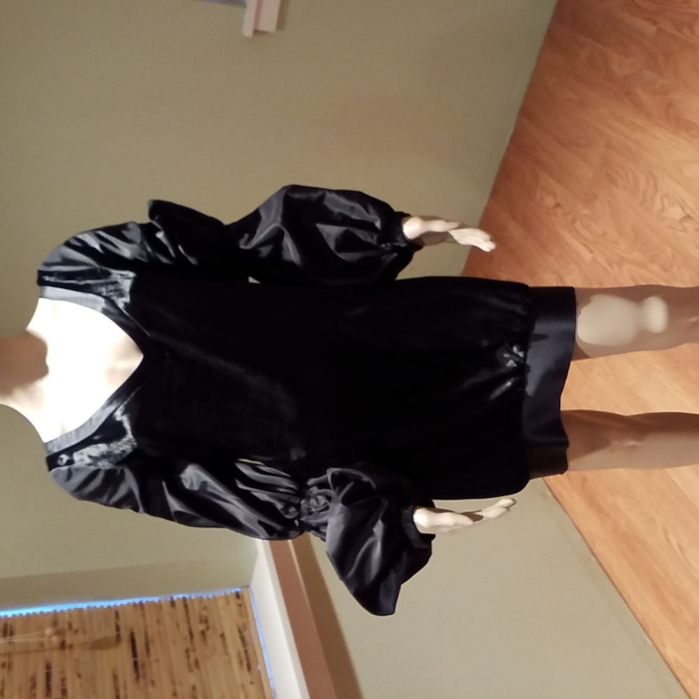 Bebe Black Silk & Velvet Dress With Puffy Sleeves And Pockets Size L